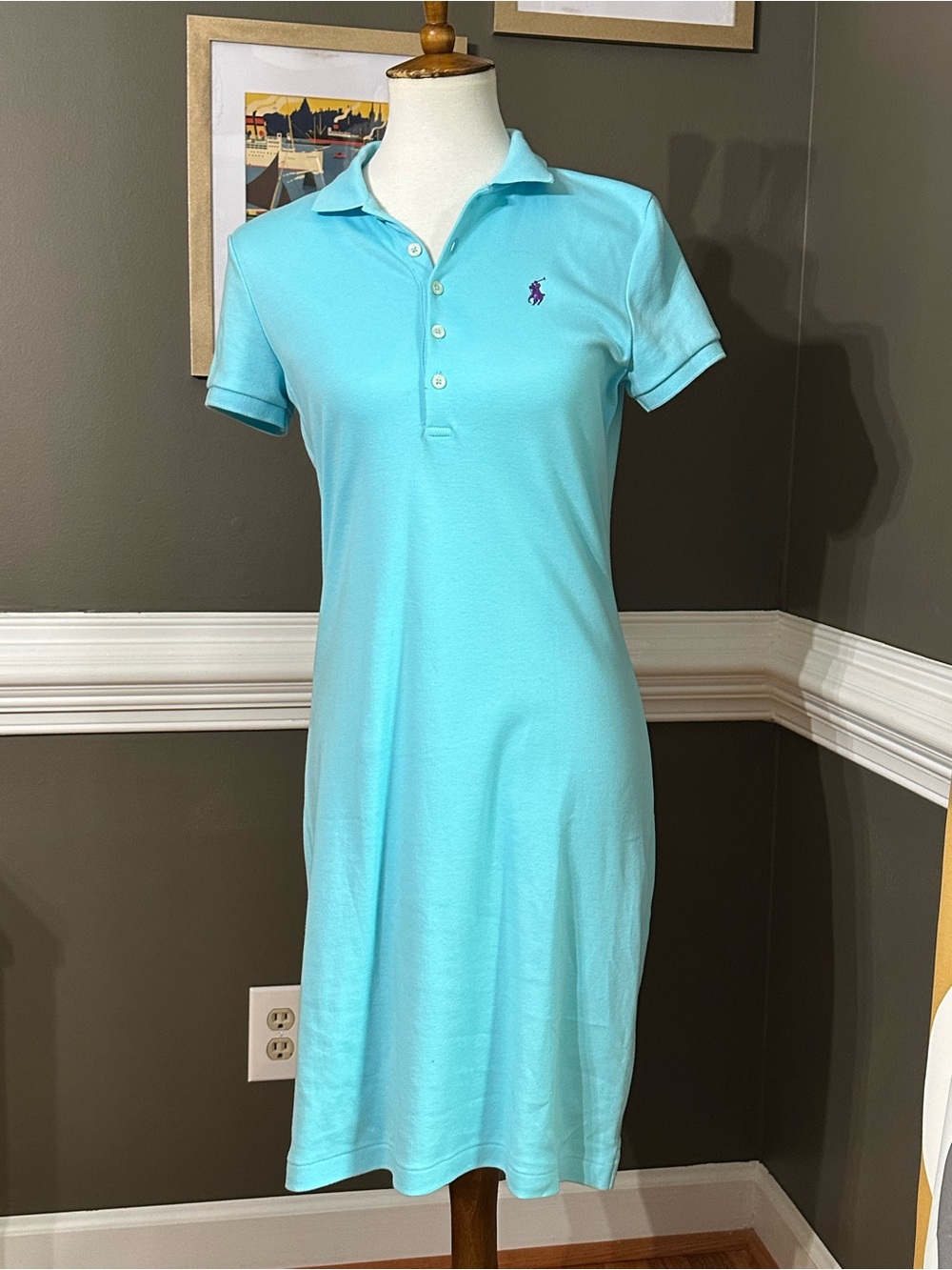 Ralph Lauren Aqua Polo Midi Dress with Embroidered Logo